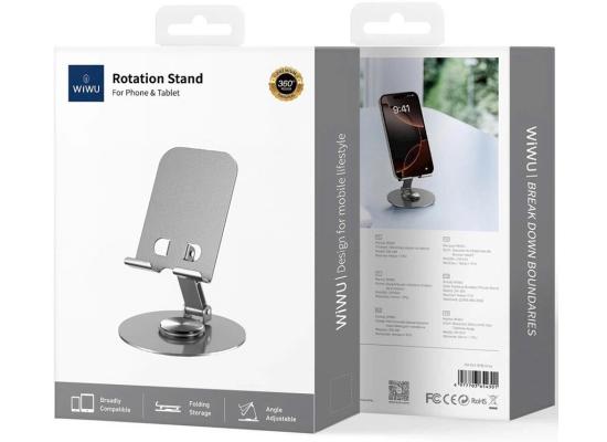 WiWU ZM-014 360 Degree Rotatable Metal Stand Base and Desktop Mobile Phone and Tablet Holder - Silver